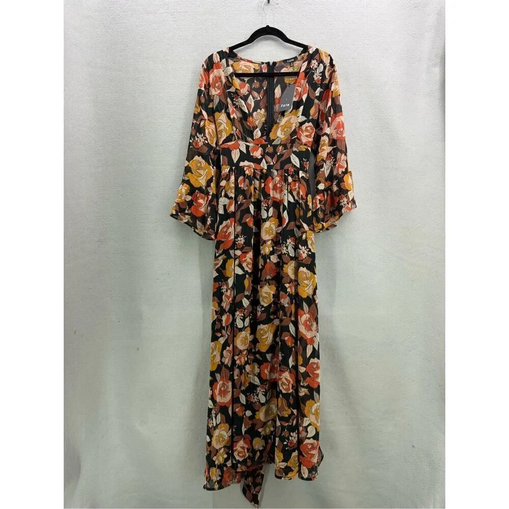 NWT Fate Womens Multicolor Floral Print Deep V-Neck Maxi Dress Size Small - Picture 2 of 12